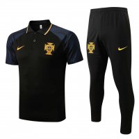 Portugal Soccer Polo + Pants Replica Black 2022/23 Mens