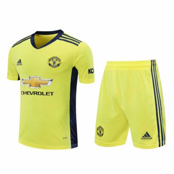 2020/21 Manchester United Goalkeeper Yellow Mens Soccer Jersey Replica + Shorts Set