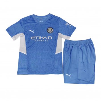 Manchester City 2021/22 Home Soccer Kit (Jersey + Shorts) Kids