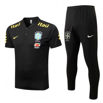 Brazil Soccer Polo + Pants Replica Black 2022/23 Mens