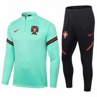 2020/21 Portugal Green Mens Half Zip Soccer Training Suit(Jacket + Pants)