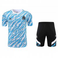 2021/22 Olympique Marseille Light Blue Soccer Training Suit (Jersey + Short) Mens