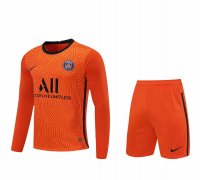 2020/21 PSG Goalkeeper Orange Long Sleeve Mens Soccer Jersey Replica + Shorts Set