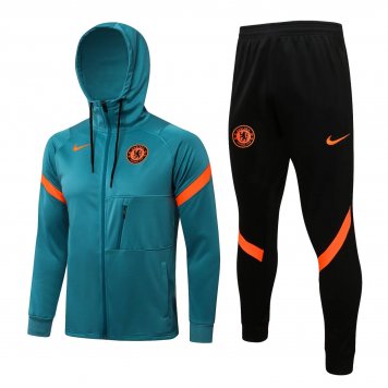 Chelsea Soccer Training Suit Jacket + Pants Hoodie Green Mens 2021/22