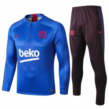 2019/20 Barcelona Half Zip Blue Stripe Mens Soccer Training Suit(Jacket + Pants) [47012245]