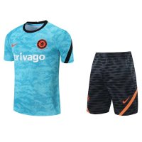 Chelsea Soccer Training Suit Jersey + Pants Replica Sky Blue Mens 2021-22