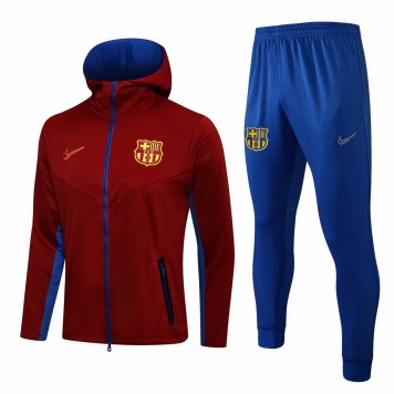 2021/22 Barcelona Hoodie Red Soccer Training Suit(Jacket + Pants) Mens