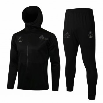 2021/22 Real Madrid Hoodie Black Soccer Training Suit(Jacket + Pants) Mens