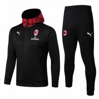 2019/20 AC Milan Hoodie Black Mens Soccer Training Suit(Jacket + Pants)