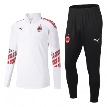 2020/21 AC Milan White Mens Half Zip Soccer Training Suit(Jacket + Pants)