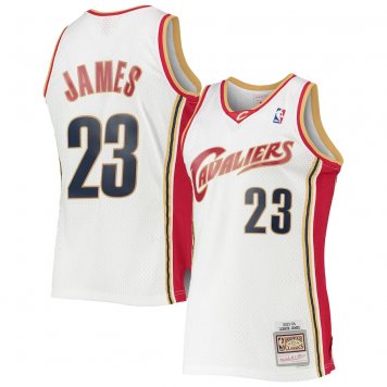 Cleveland Cavaliers Jersey Hardwood Classics LeBron James Mitchell & Ness White 2003-2004 Men's (JAMES #23)