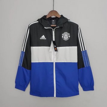 Manchester United Soccer Windrunner Jacket Black&White&Blue Mens 2022/23