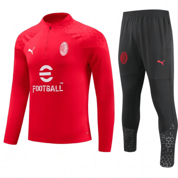 AC Milan Soccer Sweatshirt + Pants Replica Zipper Red 2023/24 Youth