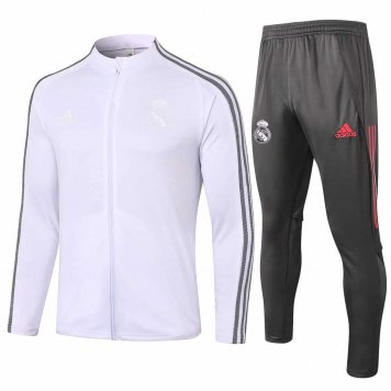 2020/21 Real Madrid White Mens Jacket Soccer Training Suit(Jacket + Pants)