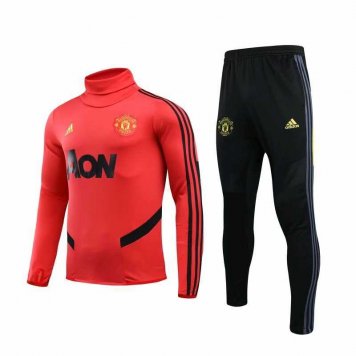 2019/20 Manchester United High Neck Red Mens Soccer Training Suit(SweatJersey + Pants)