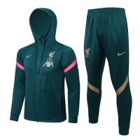 Liverpool Soccer Training Suit Jacket + Pants Replica Hoodie Green Mens 2021-22