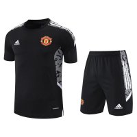 Manchester United Soccer Training Suit Jersey + Pants Replica Black Mens 2021-22