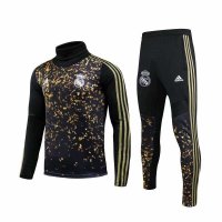 2019/20 Real Madrid High Neck Black Mens Soccer Training Suit(SweatJersey + Pants)