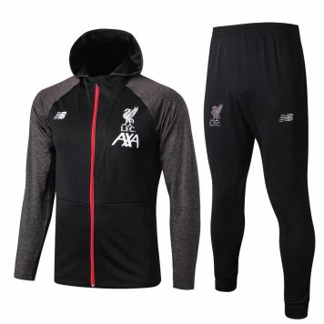 2019/20 Liverpool Hoodie Black Mens Soccer Training Suit(Jacket + Pants)