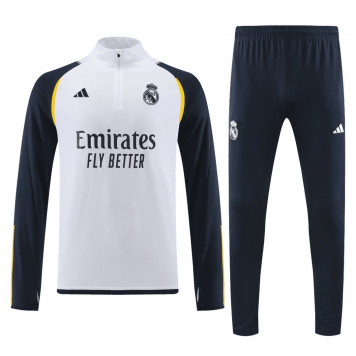 Real Madrid Soccer Sweatshirt + Pants Replica White Zipper 2023/24 Mens