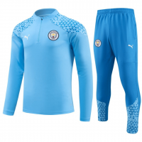 Manchester City Soccer Sweatshirt + Pants Replica Zipper Blue 2023/24 Youth
