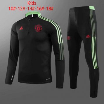2021/22 Manchester United Black Half Zip Soccer Training Suit Kids
