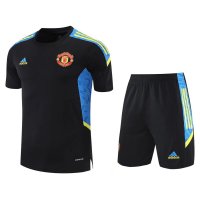 Manchester United Soccer Training Suit Jersey + Pants Replica Black - Blue Mens 2021-22