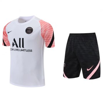 PSG Soccer Traning Kit (Jersey + Shorts) White - Pink Mens 2021/22