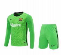 2020/21 Barcelona Goalkeeper Green Long Sleeve Mens Soccer Jersey Replica + Shorts Set