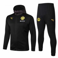 2019/20 Borussia Dortmund Hoodie Black Mens Soccer Training Suit(Jacket + Pants)