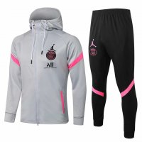 2021/22 PSG x Jordan Hoodie Grey Soccer Training Suit(Jacket + Pants) Mens
