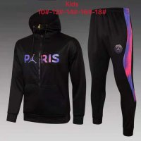 2021/22 PSG x Jordan Hoodie Black Soccer Training Suit(Jacket + Pants) Kids