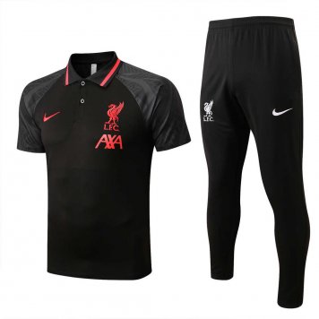 Liverpool Soccer Polo + Pants Replica Black 2022/23 Mens