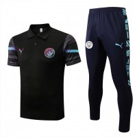 Manchester City Soccer Polo + Pants Replica Black 2022/23 Mens