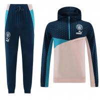 Manchester City Soccer Windbreaker + Pants Replica Zipper Navy 2023/24 Mens (Hoodie)