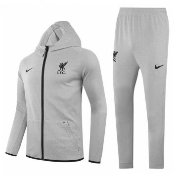 2020/21 Liverpool Grey Mens Hoodie Soccer Training Suit(Jacket + Pants)