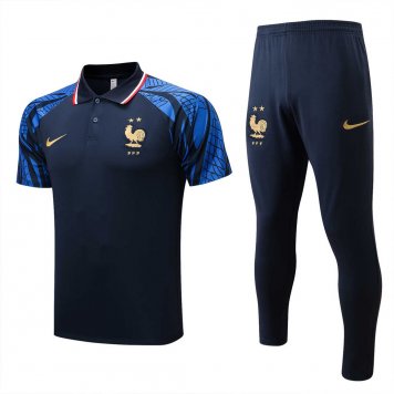 France Soccer Polo + Pants Replica Drak Blue 2022/23 Mens