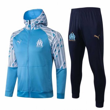 2020/21 Olympique Marseille Hoodie Blue Soccer Training Suit (Jacket + Pants) Mens