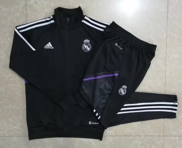 Real Madrid Soccer Training Suit Jacket + Pants Black Mens 2022/23
