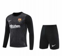 2020/21 Barcelona Goalkeeper Black Long Sleeve Mens Soccer Jersey Replica + Shorts Set