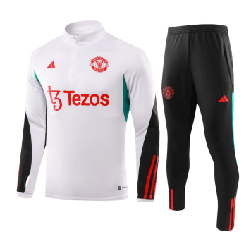 Manchester United Soccer Sweatshirt + Pants Replica White Zipper 2023/24 Youth