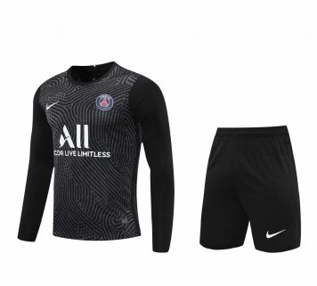 2020/21 PSG Goalkeeper Black Long Sleeve Mens Soccer Jersey Replica + Shorts Set