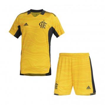 2021/22 Flamengo Yellow Goalkeeper Soccer Jersey Replica + Short Kids