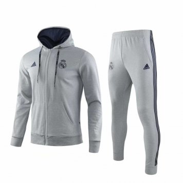 2019/20 Real Madrid Hoodie Light Grey Mens Soccer Training Suit(Jacket + Pants) [46912002]