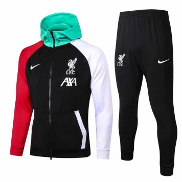 2020/21 Liverpool Hoodie Black Mens Soccer Training Suit(Jacket + Pants)