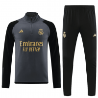 Real Madrid Soccer Sweatshirt + Pants Replica Grey Zipper 2023/24 Mens