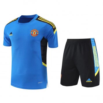 Manchester United Soccer Training Suit Jersey + Pants Replica Blue Mens 2021-22