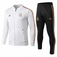 2019/20 Real Madrid Low Neck White Mens Soccer Training Suit(Jacket + Pants)