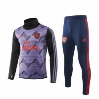 2019/20 Arsenal Turtle Neck Purple Texture Mens Soccer Training Suit(Sweater+ Pants)