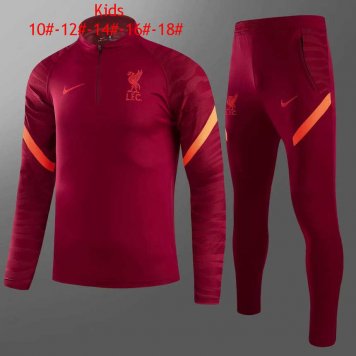 2021/22 Liverpool Maroon Half Zip Soccer Training Suit Kids